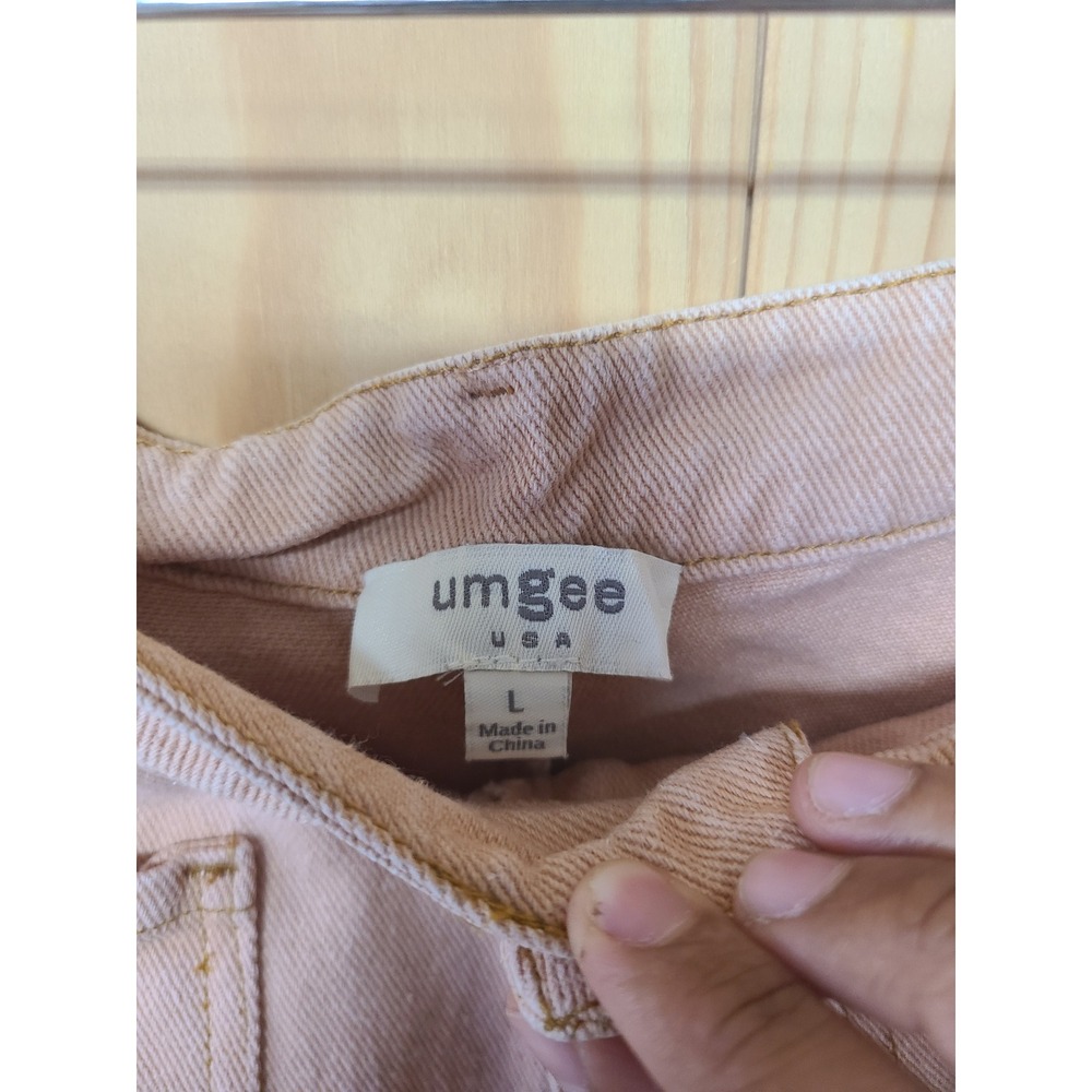 Umgee Wide Leg Pants Women Large Peach Pink Raw Hem High Rise Denim - Picture 5 of 11